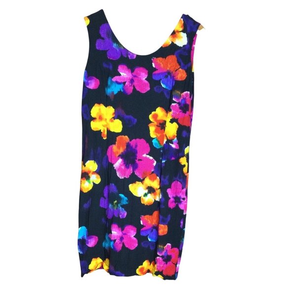 VTG Jams World Womens Floral Sleeveless Dress M Black Multicolor 100% Rayon - Picture 1 of 7